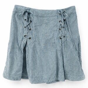 Free People Railroad Striped Seersucker Lace Up Mini Skirt Linen Blend Size 6
